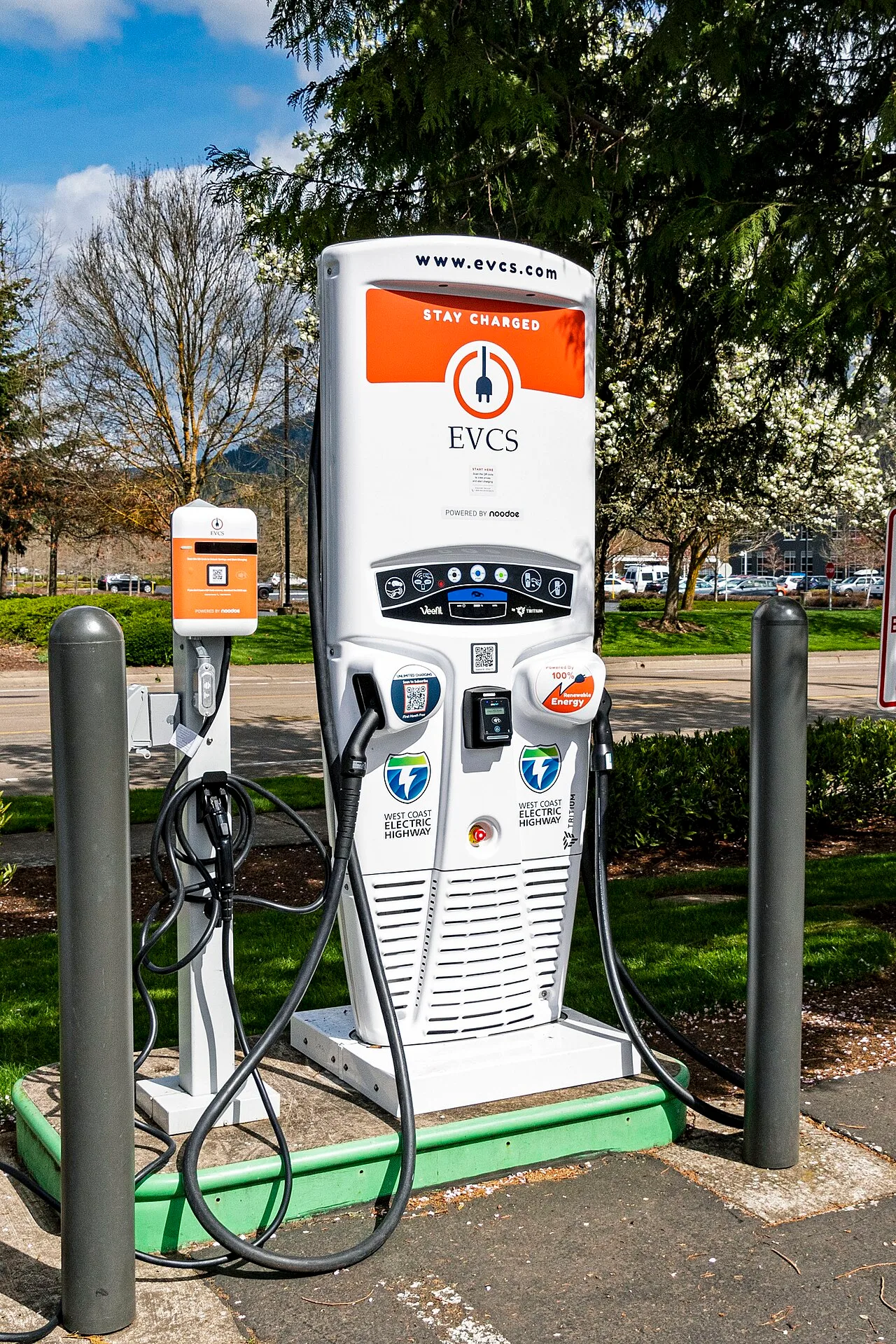 Public charging station with multiple cables on the West Coast Electric Highway
